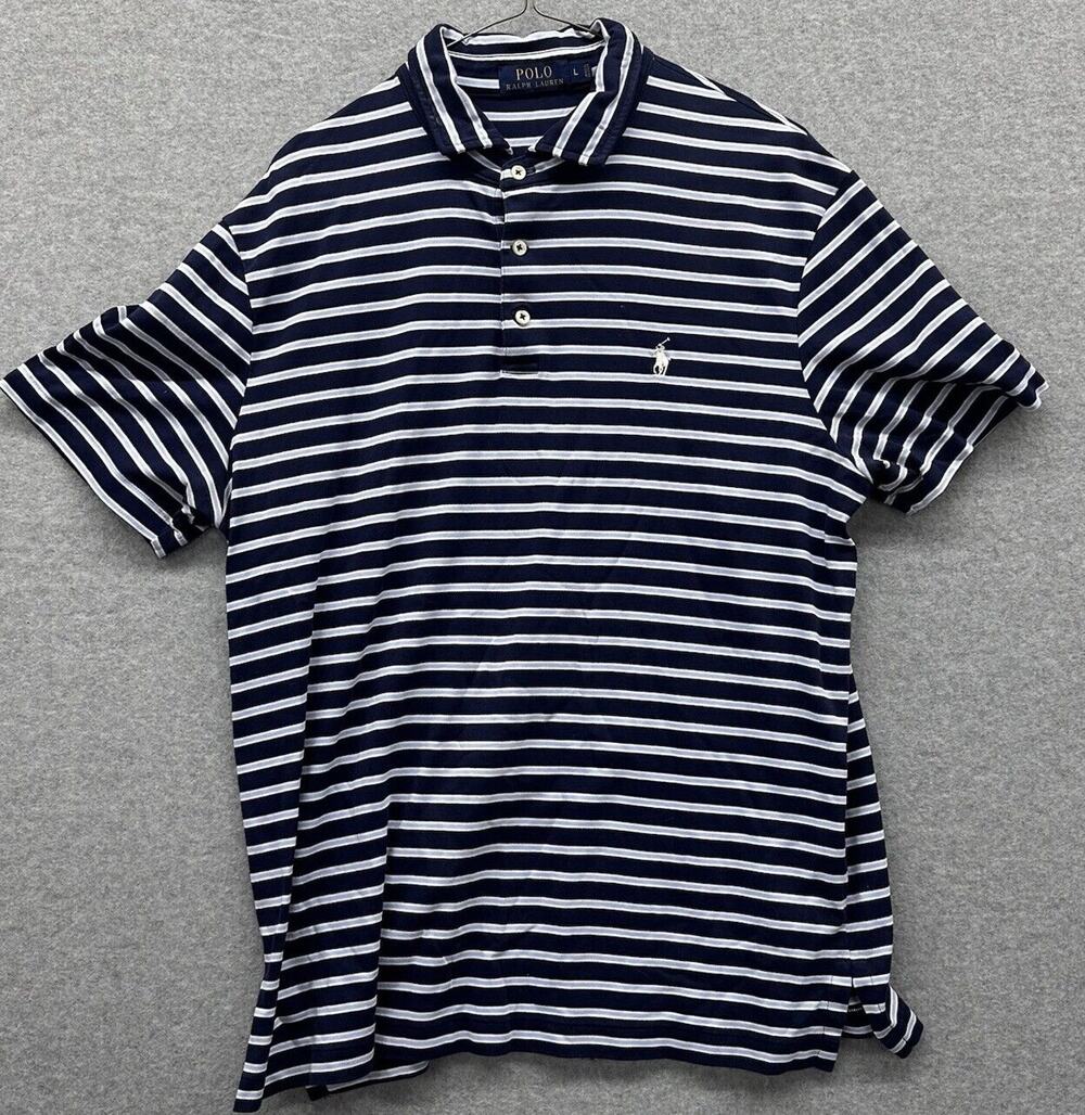 Polo Ralph Lauren Shirt Mens Size Large Golf Blue White Stripe L Fathers Day Dad